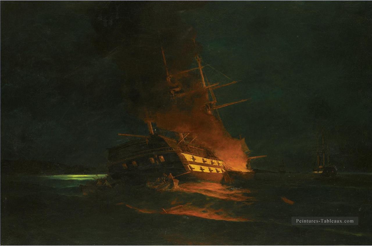 L’incendie d’une frégate turque 2 par Konstantinos Volanakis Batailles navale Peintures à l'huile